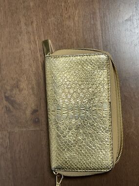 Michael Kors Gold Croc-Embossed Zip Wallet